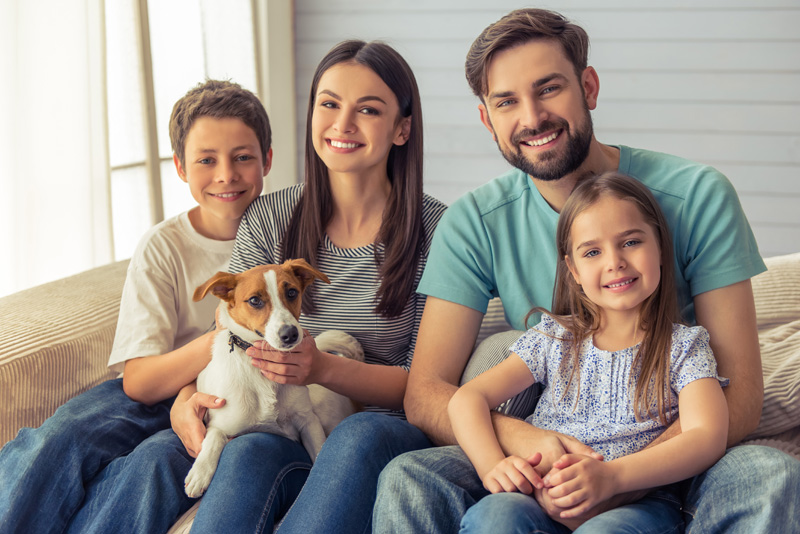 family with terrier